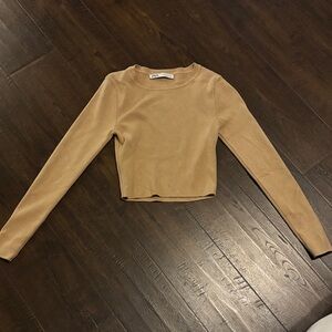 Zara Camel Long Sleeve Crop Top